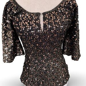 I. Magnin Rare Vintage Black & Gold Sequin Formal Occasion Blouse  Women’s SZ S